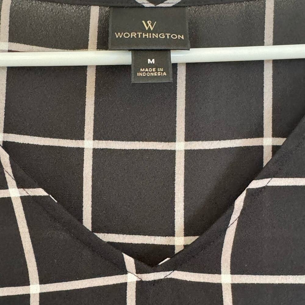 Worthington Black & White Grid Blouse, Career, Timeless, Chic Lightweight Medium - Picture 4 of 5